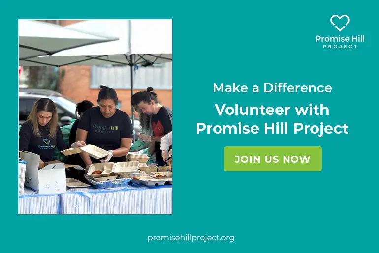 Volunteers helping at a nonprofit event for Promise Hill Project.